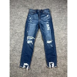 Ceros Ankle Cut Jeans Womens 29 Blue Whiskers Denim Stretch Distressed Skinny